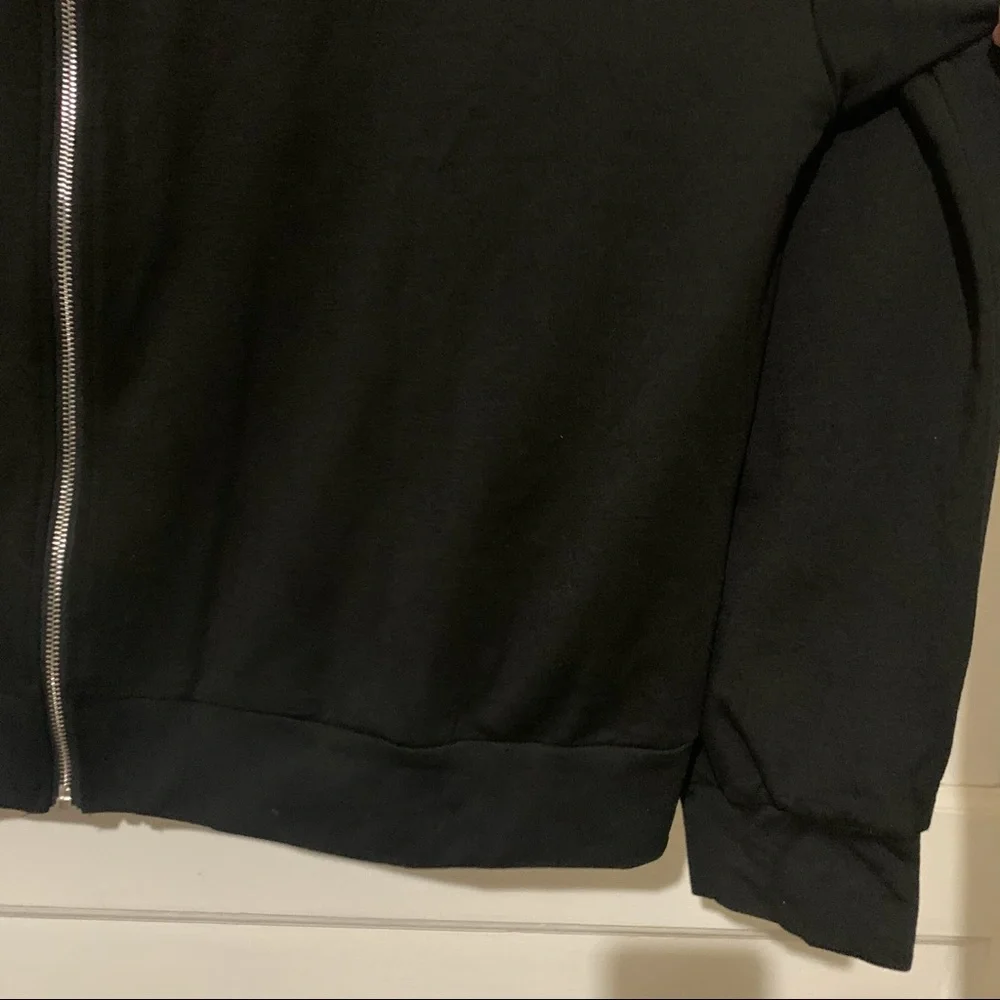 Simple Zip-Up Drop Shoulder Black Jacket with Hood NWOT_9